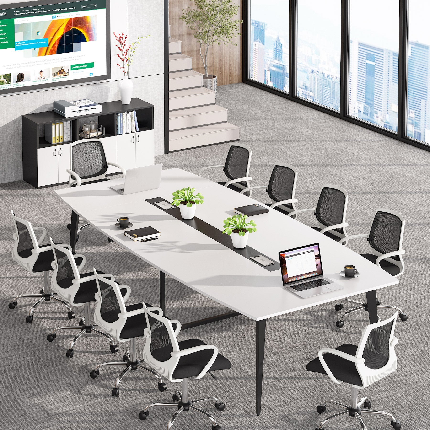 Tribesigns Conference Table, Modern 6FT / 8FT Boat Shaped Meeting Table Tribesigns